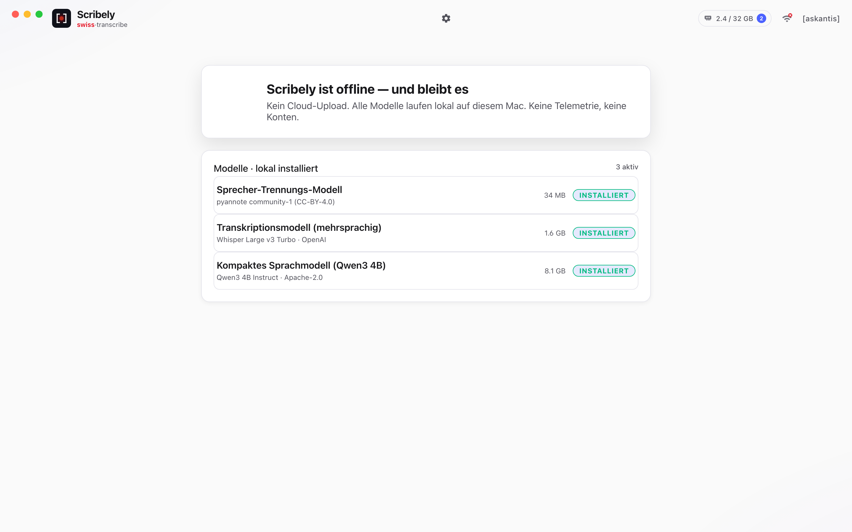 Scribely privacy and offline status indicators